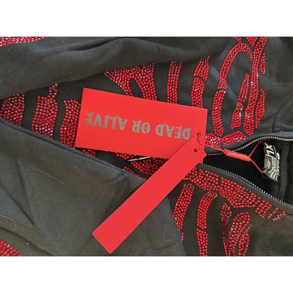 NWT Guapi Men's Skeleton Hoodie BlackSweatshirt Red Rhinestones Ltd ED (JB) - Picture 9 of 12